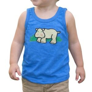 Vintage PlayStuff kid’s blue embroidered hippo print tank size 2T